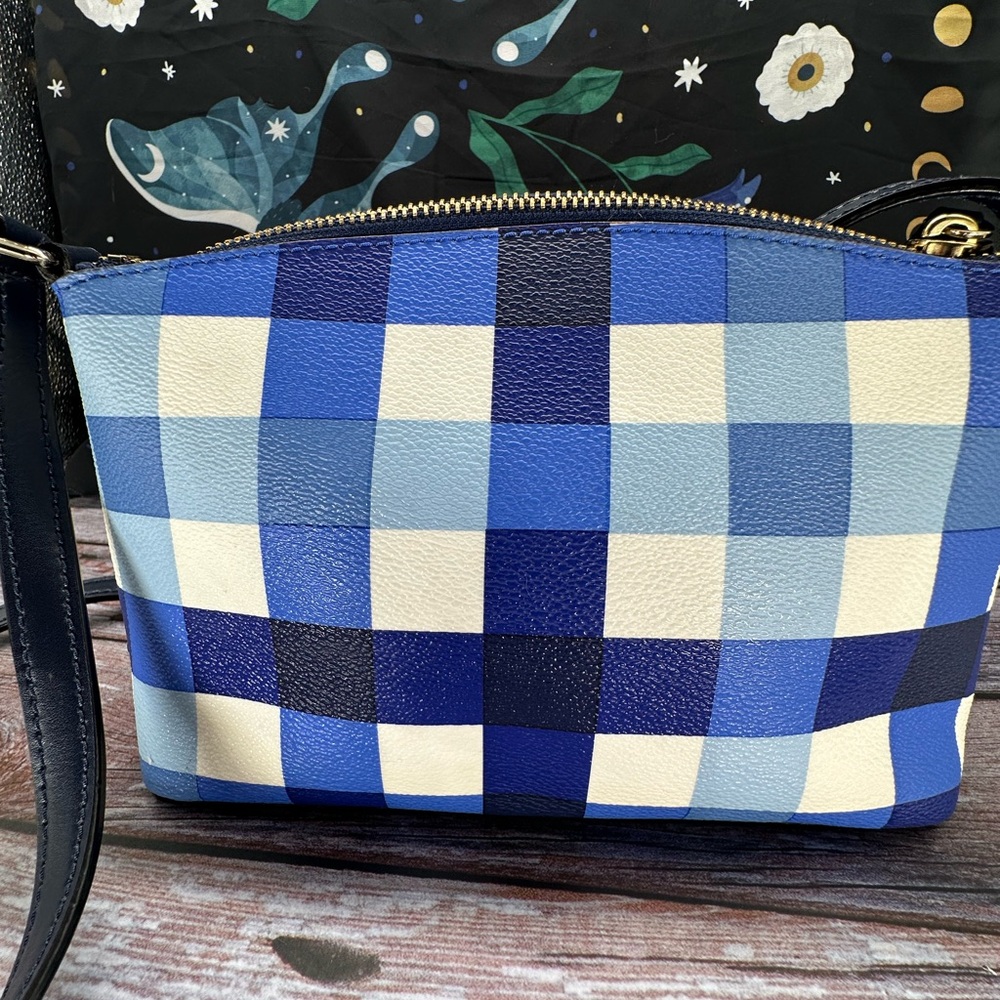 KATE SPADE | Blue and White Gingham Plaid Crossbody Bag NWOT - Picture 3 of 5